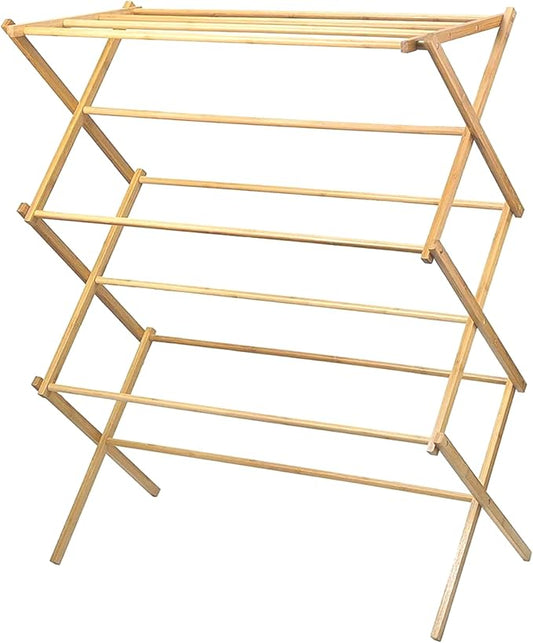 HOME IT Wooden Clothes Drying Rack for Laundry - Collapsible Folding Bamboo Laundry Drying Rack for Drying Clothes - Heavy Duty Pre Assembled