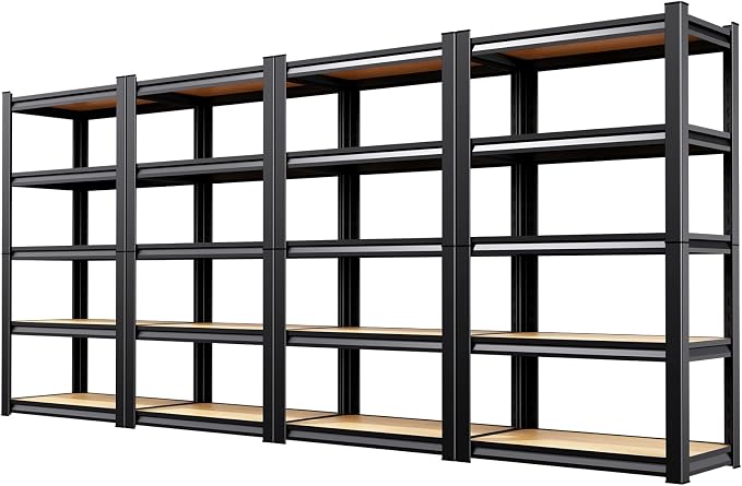 4 Pack Garage Shelving Heavy Duty Storage Shelves, Metal Adjustable Shelving Unit, Utility Garage Organizer Shelf for Basement, Pantry, Kitchen, Warehouse, 71.2" Hx28 Wx12 D, Black