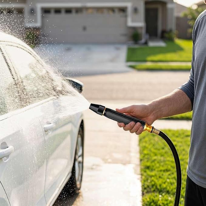 High Pressure Car Wash Water Gun, Heavy Duty Adjustable Metal Garden Hose Nozzle with Brass Connector, Multi Spray Mode Power Washer Nozzle for Car Washing, Yard Patio Cleaning & Plant Watering
