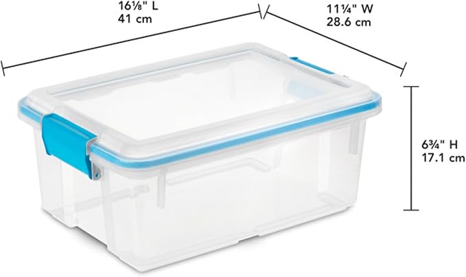 Sterilite Gasket Storage Box with Lids for Home & Office, 12 Quart, 24-Pack | Heavy-Duty, Stackable, and Organizing Containers for Bathroom, Cabinet, Closet, and Garage, Clear and Blue Aquarium Latches