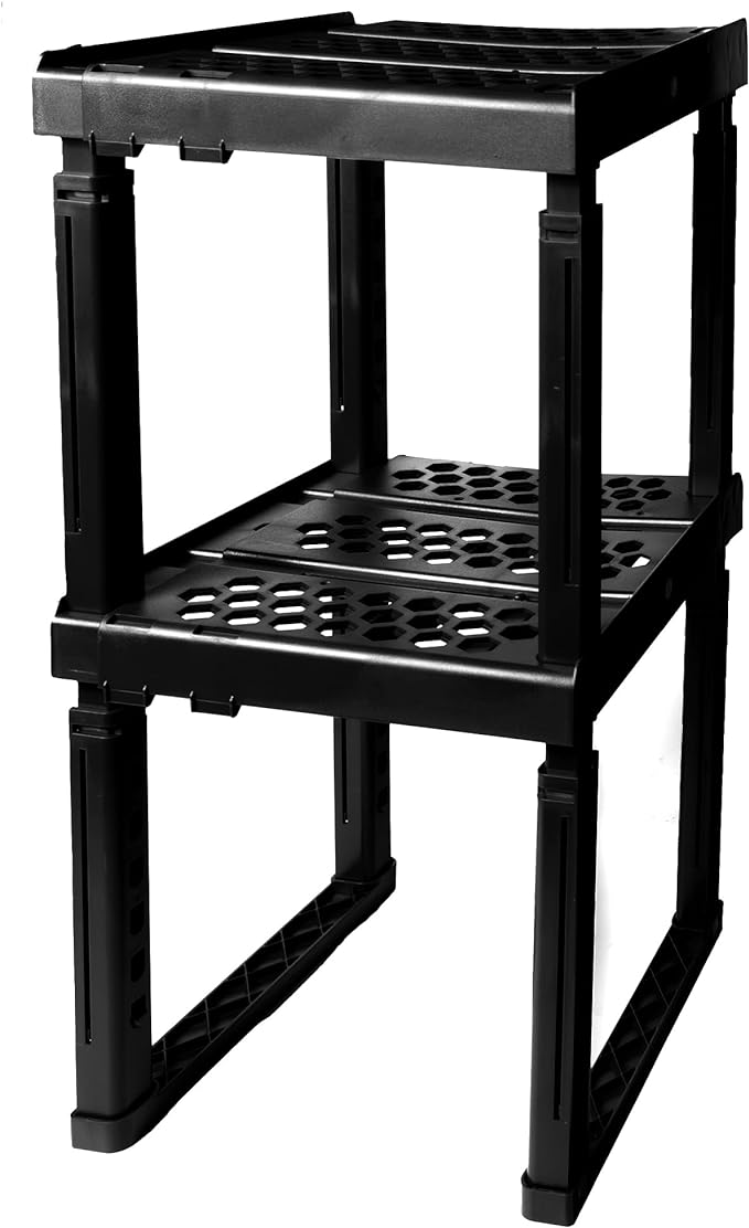 Piffny Locker Organizer Shelf， Adjustable Width and Height, Ideal Locker for School, Office, and Gym Lockers (Black 2 Pack), PLKSLF01
