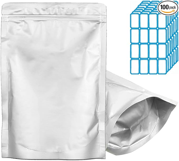 100pcs Half Pint Mylar Bags - Extra Thick 10 Mil - 4"x6" Stand-Up Zipper Pouches, Resealable and Heat Sealable Vacuum Sealing Small Mylar Bags for Long Term Food Storage