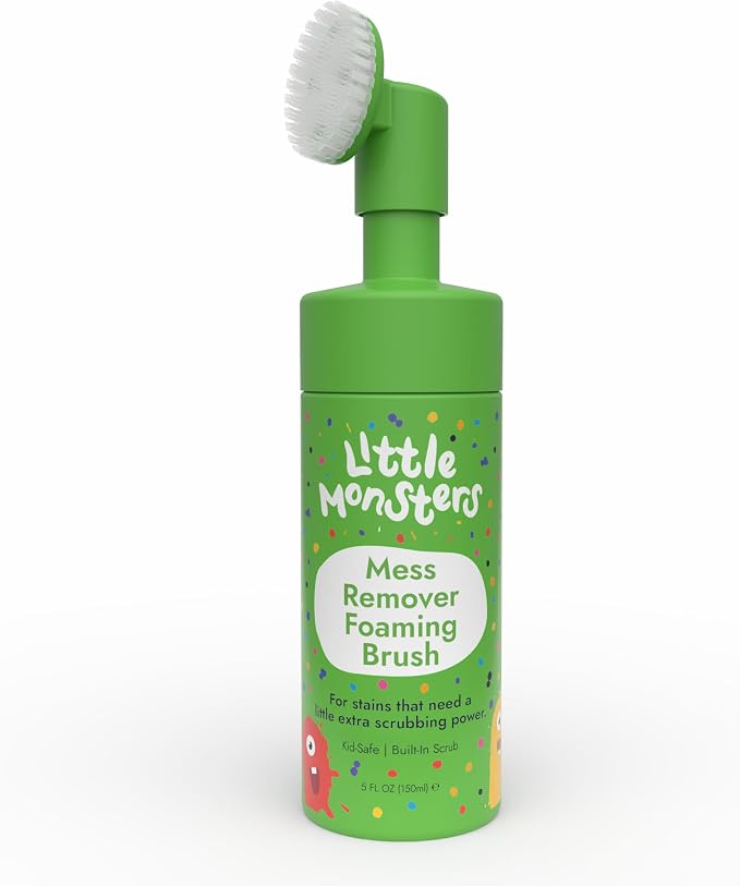 Little Monsters Mess Remover Foaming Brush, Kid-Friendly Stain Remover | 5 fl oz Foaming Laundry Stain Remover Brush; tackles tough stains on clothes, shoes, upholstery & more baby-safe formula