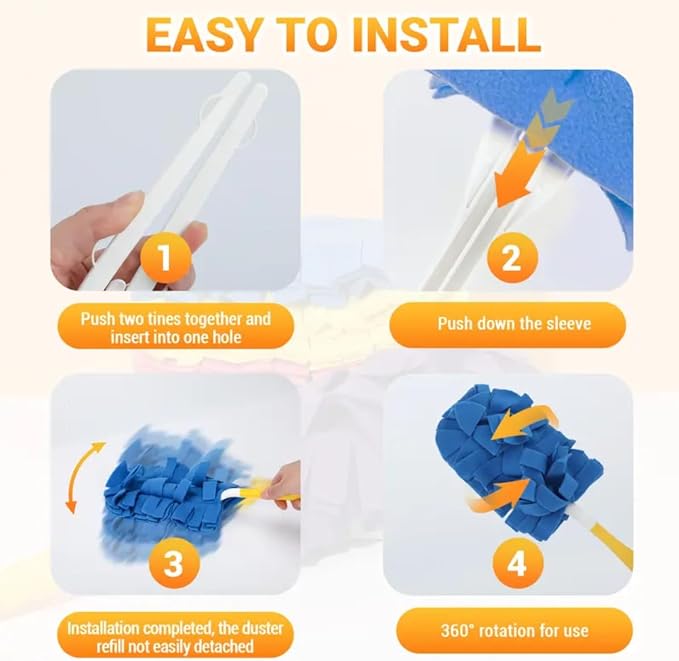 Reusable Duster Refill Compatible with Swiffer - 5 Pack 360° Electrostatic Duster Refills with Handle - Heavy Duty Dusters Refills for Dust, Hair, Furniture, Blinds & Ceiling Fans