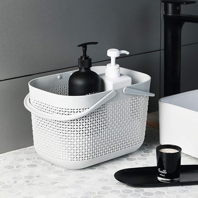 Plastic Protable Shower Caddy Basket, Storage Organizer with Handle, Grey | Bottom Drain Holes, Keep Dry, Sturdy and Durable, Easy to Carry for Bathroom, Kitchen, Dorm Room, RV, College