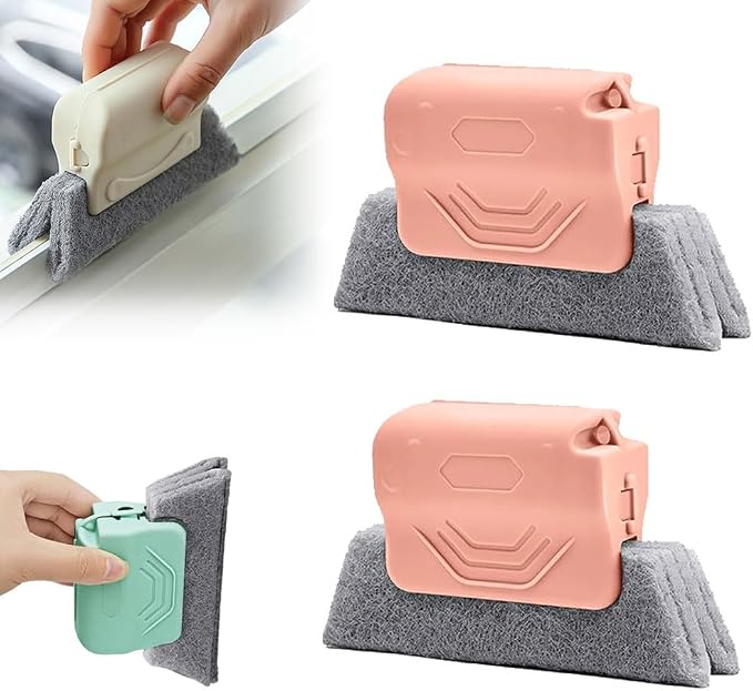 Magic Window Track Cleaner, 2026 New Window Groove Cleaning Brush Tools Set, Hand-held Window Track Cleaner Brushes Tools Set for Window lides Gaps Tile Lines Shutter Car Vents (Pink 2pcs)