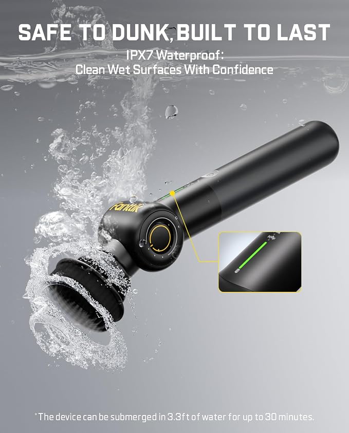 Fanttik Flip G9 Pro Electric Scrubber, VoltiPulse Motor, Dual-Speed Cleaner with 6 Brush Heads, Adjustable Angle & Extendable Handle, IPX7 Waterproof, Type-C Charge for Bathroom, Tile, Grout - Black