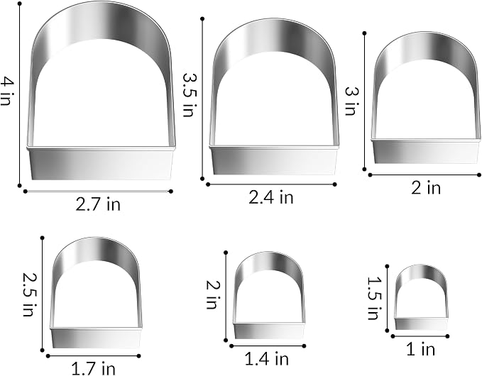 FUSOTO 6PCS Arch Cookie Cutter Set, Large Geometric Stainless Steel Baking Supplies for Homemade Cookies, Arch Plaque Cookie Cutters Shapes Biscuit Molds, 6 Sizes (1.5, 2, 2.5, 3, 3.5, 4 Inch)