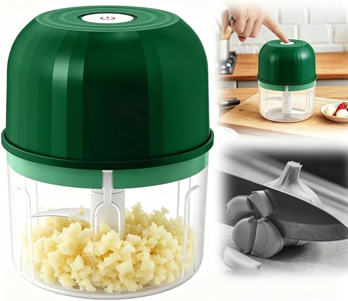 Electric Garlic Chopper, 2026 New Mini Portable Veggie Chopper Garlic Grinder Masher Onion Chopper, Rechargeable Wireless Food Processor for Garlic Onion Ginger Chili Vegetables Meat (Green)