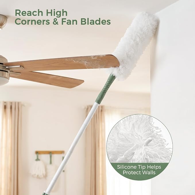 DEANIC 4-in-1 Window Squeegee Duster Mop with Holder Wall Mount Set | Cleaning Kit with Extendable Handle(43 inch to 49inch) for Ceiling Fans, Blinds,Glass,Floors and Home Cleaning