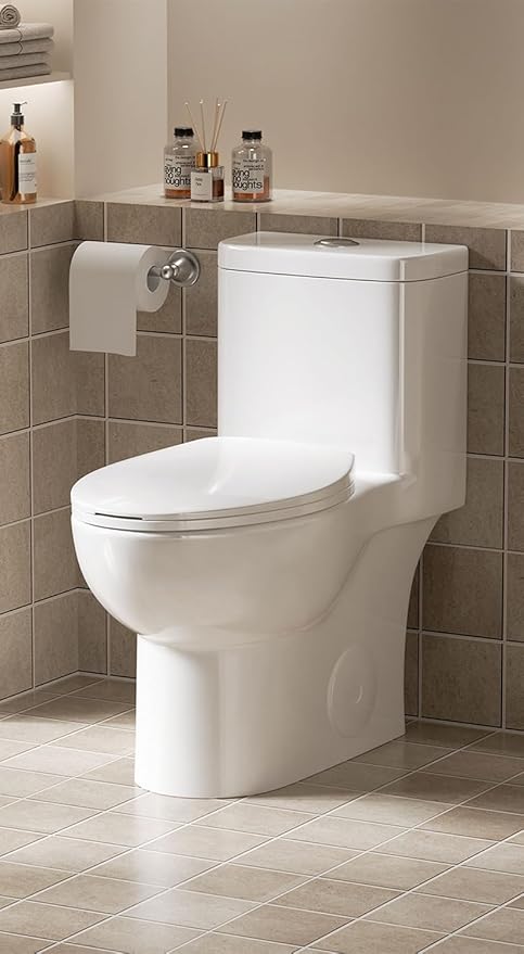 Dual Flush One Piece Toilets for Bathrooms, Compact White Toilet Elongated with Soft Closing Seat, Modern 12 Inch Rough in Toilet, 1.6 GPF & Map 1000g, Comfort Height, Silent Design (White+29.2H)