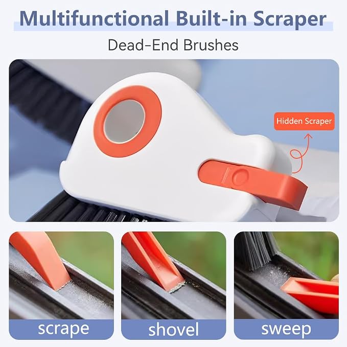 2 in 1 Groove Cleaning Brush, Window Track Cleaning Tools with Hard Bristles and Hidden Scraper, Crevice Brush for Sliding Door Track, Window Seal and Sill (Max)