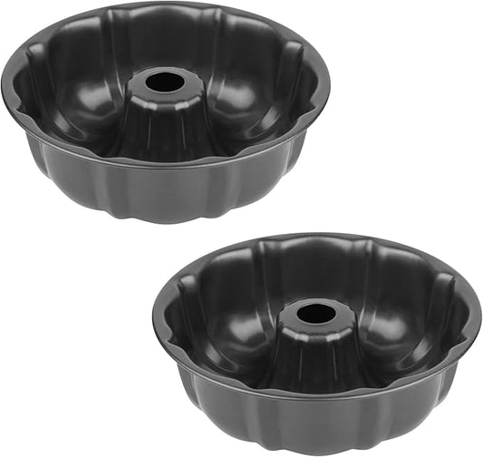 Novery 9.5" Non-stick Cake Pan, Heavy Duty Carbon Steel Fluted Tube Round Baking Pan,Buntz Pound Cake Pan Mold,Tube Bakeware,Baking Mold for Jello,Gelatin,Chocoflan,Flan - 2 PCS