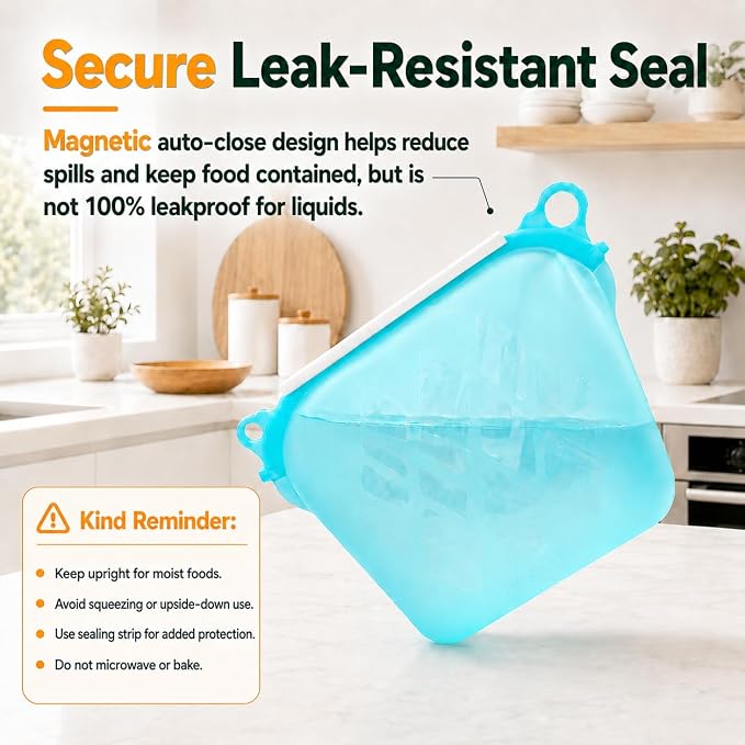 Yosmer Reusable Silicone Food Storage Bag, 50oz/1500ml Food-Grade Silicone Stand-Up Bag with Magnetic Self-Sealing Opening, Clear Windows, Freezer & Dishwasher Safe, Pink, 1 Pack
