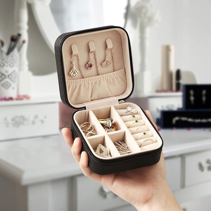 ZPROW Travel Jewelry Case, Mini Portable Jewelry Travel Boxes, Small Jewelry Organizer for Rings, Earrings, Pendants, Watches, Necklaces, Lipsticks Organizer Storage Holder Case (Black-6packs)