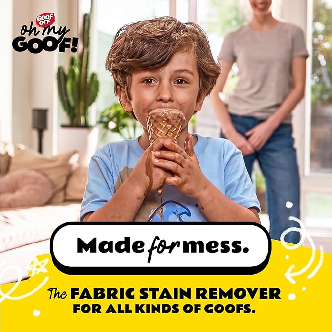 oh my GOOF! Mess Magic Fabric Stain Remover, 8 oz. Foam Stain Remover with Built-In Silicone Scrubber, Helps Remove Food, Marker, Crayon and Ink Marks
