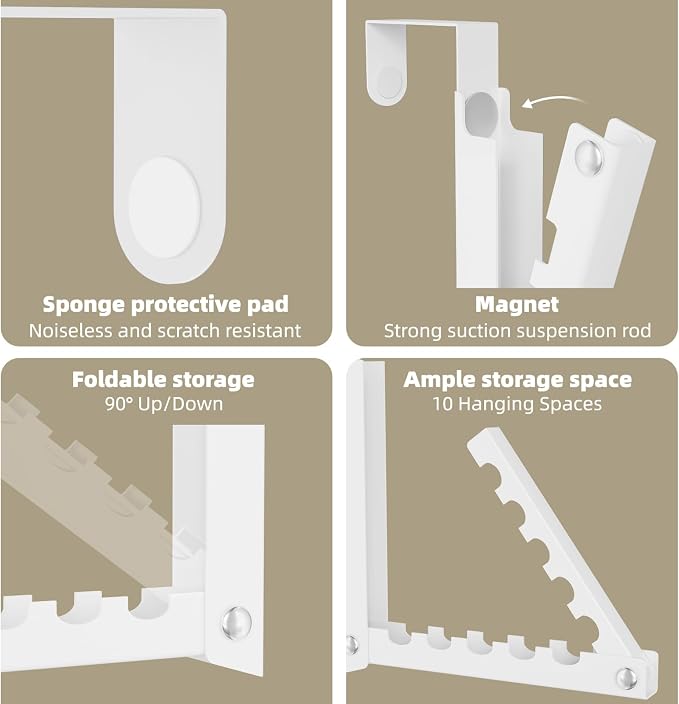 BAKON Over the Door Hooks with 10 Ridges,Compact Double Folding Over the Door Hanger for Bathroom Bedroom Laundry Room,Metal Over Door Drying Rack, Space Saving Over the Door Clothes Hanger(1, White)