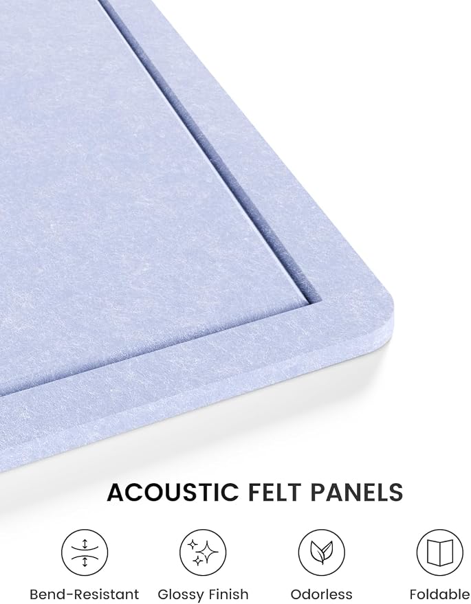 Fluxynara 23.6" x 17.1" Bulletin Board, Soft Periwinkle | Cork Board Alternative with 12 Removable Adhesive Tabs, Foldable Felt Pin Board for Home, Office, Classroom & Dorm