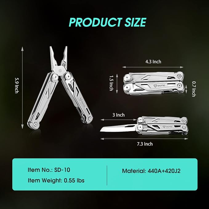 SIUPRO Multitool Pocket Knife for Men, Tactical Multi Tool With Scissors, Saw, Survival Folding Pliers with Nylon Sheath for Camping, Hiking, Hunting, Gifts Idea | Tactical Multi Tool With Scissors, Saw, Survival Folding Pliers with Nylon Sheath for Ca...