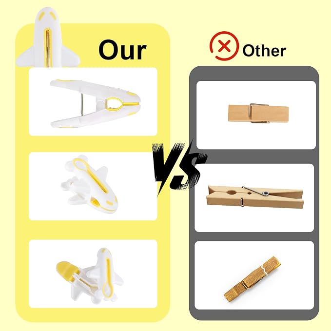 Plastic Clothes Pins Strong Clothespins Laundry Plane Clothes Clips 12 PCS | Windproof Clamps Clothes Pegs