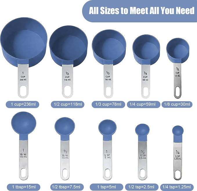 Measuring Cups and Spoons Set, 10-Piece, blue | Stackable Nesting Design, Stainless Steel Handles, For Cooking, Baking & Meal Prep