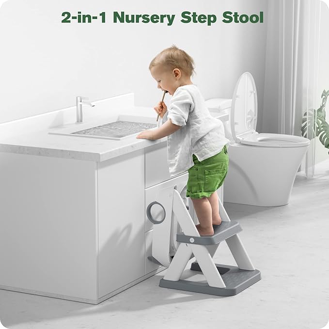 Potty Training Seat, Toddler Toilet Seat for Kids Boys Girls, 2 in1 Potty Training Toilet with Step Stool, 6 Adjustable Height, Splash Guard, Stable Triangular Anti-Slip Design(Grey)