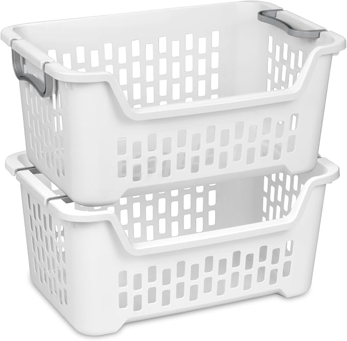 Sterilite 12 Pack Stacking Laundry Basket, 2 Bushel Clothes Hamper, White | Stackable Laundry Basket, Large Rectangular Storage Bin with Carrying Handles and Large 2 Bushel Capacity
