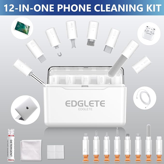 iPhone Cleaning Kit for Charging Port Phone USB C with Storage Case, White | Multi-Tool, Cleaner Kit for AirPod, iPhone Cleaner, Portable Repair Tool, for Lightning Charger Cable iPad Electronic Devices