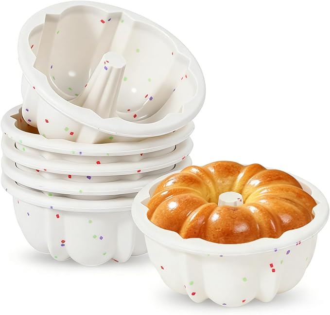 Vinino 4 Inch Silicone Fluted Tube Cake Pan with Reinforced Frame, 6-Pack | Mini Flan Molds for Baking Muffin, Jello, Pudding, Chocoflan, Nonstick Mini Cake Pan for Oven,Dishwasher Safe - Cream