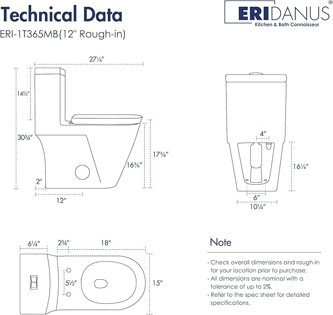 Eridanus One Piece Toilet with Comfort Chair Seat ADA Height 17.3", Powerful Dual Flush Modern Toilet, 1.1/1.6 GPF, 12" Rough-In, Elongated Toilet with Soft Closing Seat, Matte Black