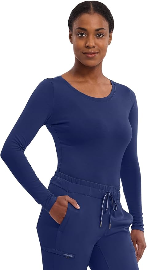 Healing Hands Underscrub Long Sleeve Women Knits Scrub Tops | Soft Cotton Blend Knit, Breathable Stretch Comfort, Machine Wash, Easy Care Fabric, Ideal For Layering Under Scrubs