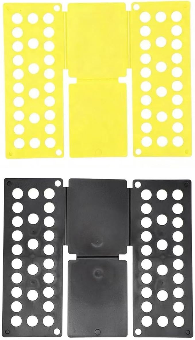 Kids Clothes Folding Board 2-Pack – Laundry Folder for Toddlers – Shirt Organizer for Drawers & Travel – Montessori Tool Ages 1-7 – Space Saving & Durable (Black&Yellow Combo)