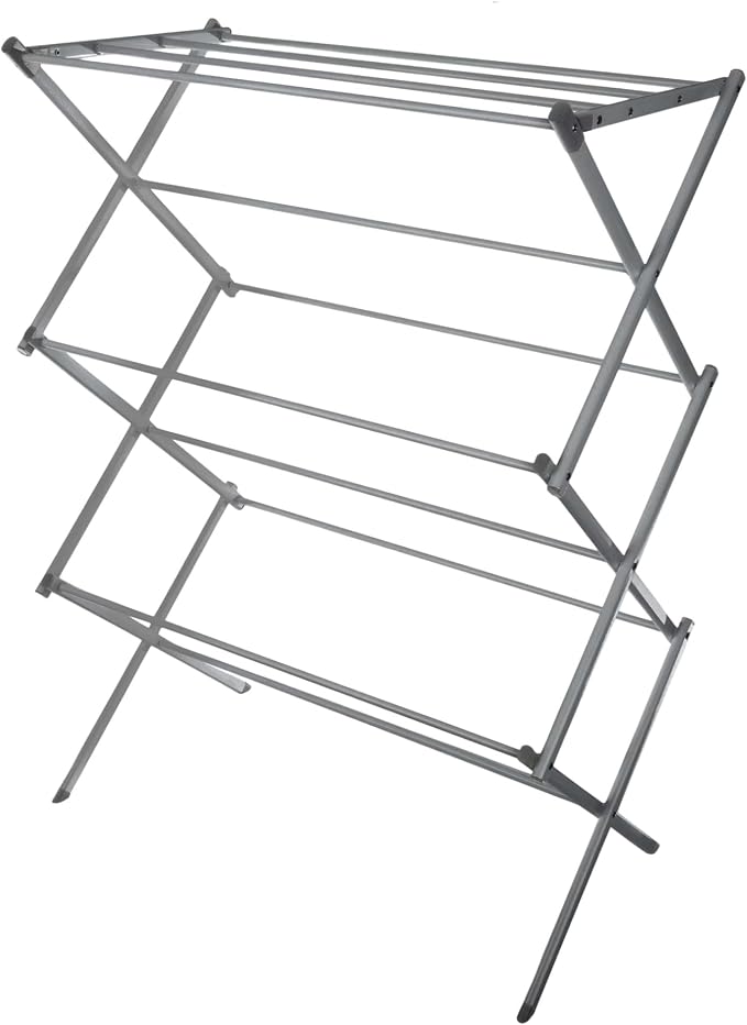 Collapsible Drying Rack for Laundry, Foldable Heavy Duty Clothes Drying Rack Indoor Outdoor Small Space, 27" x 13.5" x 37" Steel Laundry Garment Rack for Home Apartment Dorm, Platinum
