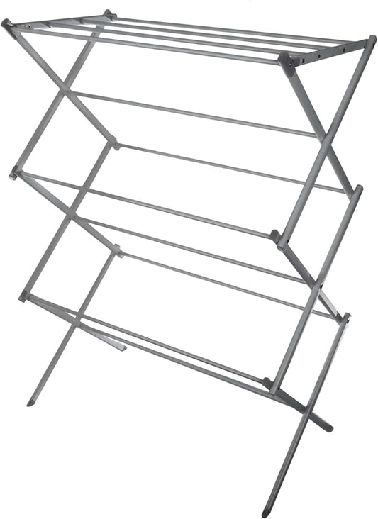 Collapsible Drying Rack for Laundry, Foldable Heavy Duty Clothes Drying Rack Indoor Outdoor Small Space, 27" x 13.5" x 37" Steel Laundry Garment Rack for Home Apartment Dorm, Platinum