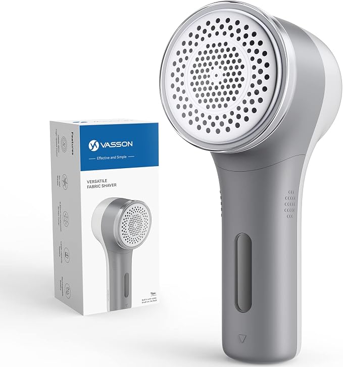 VASSON Fabric Shaver, Sweater Shavers to Remove Pilling, High-Perf Defuzzer, Rechargeable Electric Lint Shaver for Fuzz and Lint Balls from Clothing, Upholstery (Greyish White) | Upgraded Battery Life & Type-C Fast Charge，2-Speed Fuzz Remover
