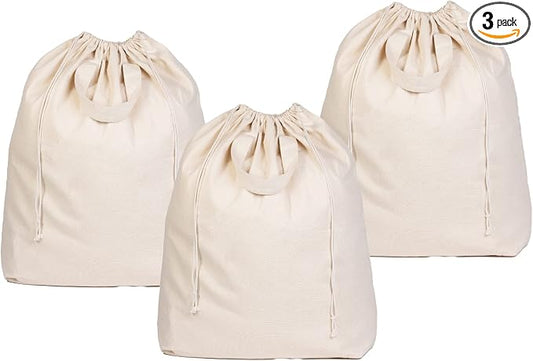 Heavy Duty Laundry Hamper Bags - Extremely Sturdy, Durable Canvas Replacement Laundry Hamper Liner - Works for Round & Square Hampers with Drawstring Closure (3 Pack)