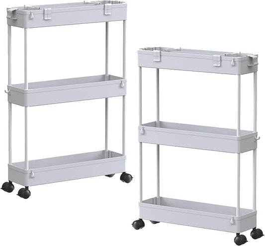 SPACELEAD 2-piece Set Slim Storage Cart 3 Tier,Bathroom Organizer Rolling Utility,Mobile Shelving Unit Slide Out for Office, Kitchen, Laundry Room & Narrow Places