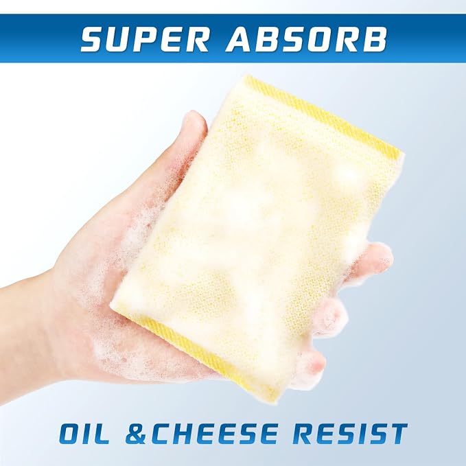 All-Purpose Non Scratch Sponges，Sponges Kitchen for Washing and Cleaning Dishes, Non-Stick Cookware,Premium Scrub and Scrubbers，Cleaning of Kitchen, Bathroom,and Household,12Pad