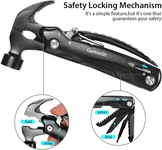Birthday Gifts for Men,12-in-1 Hammer Multitool,Christmas Stocking Stuffers for Him Adults Dad Husband Boyfriend, Camping Essentials Mens Gift for Him,Mini Multi Tool (Hammer)