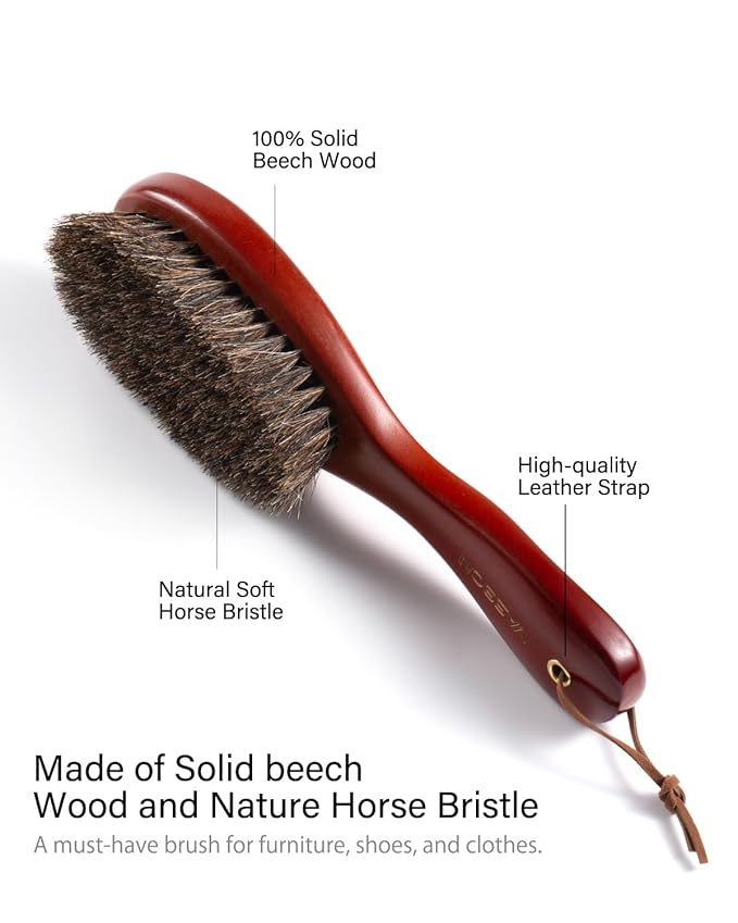 VASSON Pure Horse Bristle Suit Brush & Garment Brush for Wool | Crafted with solid beech wood and natural bristles for delicate garments.