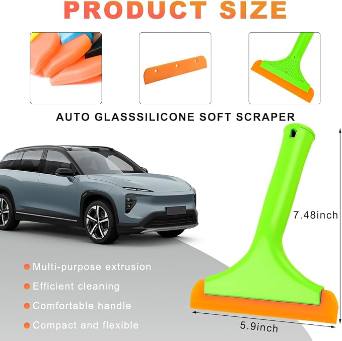KVAEY Small Silicone Window Squeegee, 5.9 Inch Car Windshield Water Blade Squeegee with Non-Slip Handle, All-Purpose Cleaning Squeegee for Car Windshield, Window, Mirror (Light Green)