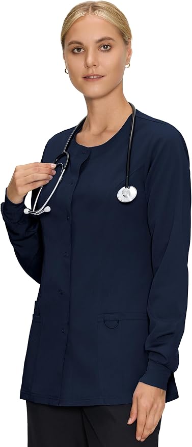 COZYFIT Scrub Jackets for Woman, Snap Front Nurse Jacket | 3 Pockets, Soft Fabric Layer, Easy Shift Layer, Easy Care, For Nurses, Clinics, Daily Medical Uniforms, Shift Wear