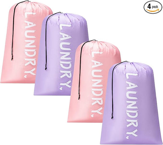 4 Pack Travel Laundry Bag,24" x 36", Extra Large Dirty Clothes Organizer | Machine Washable with Drawstring, Holds 3-4 Loads of Laundry,Fit a Laundry Hamper or Basket Travel Essentials