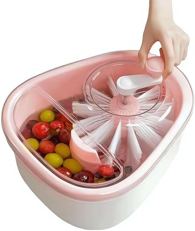 Fruit Cleaner Spinner Detachable Double Layer Drain Basket, 360 Rotary Brush Hands Free Deep Cleaning Vegetable Washer for Home Kitchen Berry Grape Cherry Washing Draining