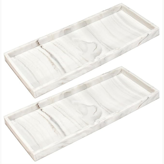 DNC Silicone Bathroom Tray for Counter, 2PC 11.8" Vanity Tray for Countertop, Kitchen Sink Soap Tray for Dish Holder Dispenser Toilet Tank Desk Organizer