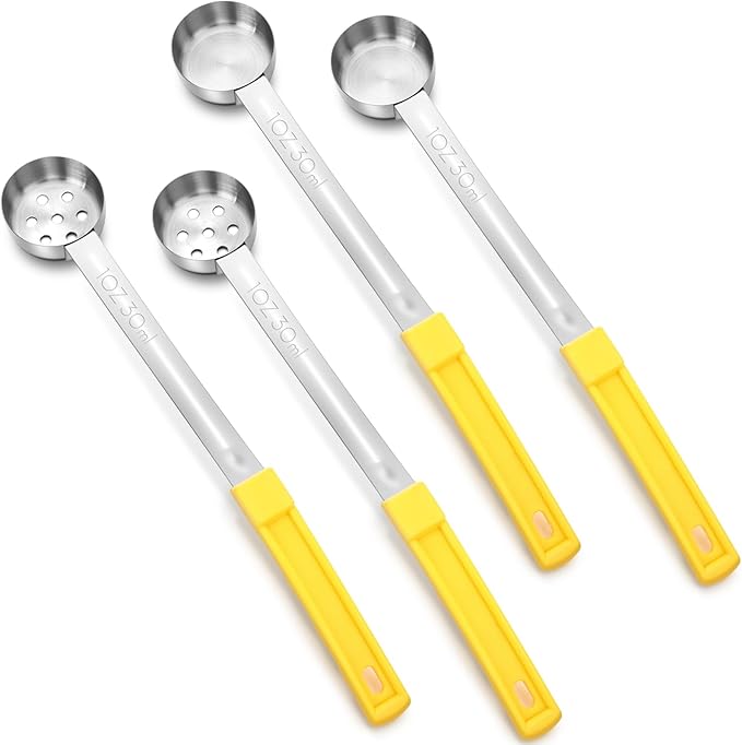 Teenyyou 4 Pcs Portion Control Serving Spoons Portion Control Spoons Ladle Scoops Food Measuring Utensils Proportion Manage Slotted and Unslotted Scoops for Weight Loss(Yellow,1oz)