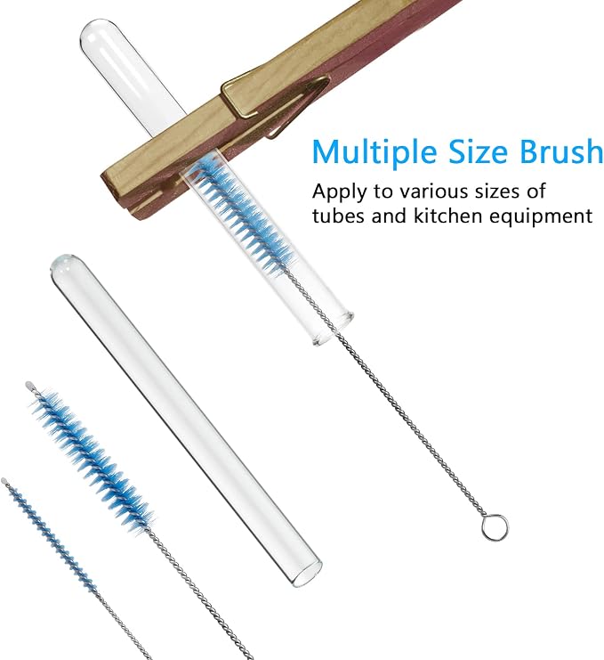 CiaraQ Bottle Cleaning Brushes, 8 Inch Nylon Tube Brush Set | Blue Cleaner for Narrow Neck Bottles Cups with Hook, Set of 10pcs.