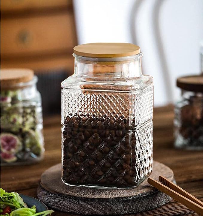 Large Glass Storage Jar, 60 FL OZ Glass Food Storage Containers with Bamboo Lid, Kitchen Laundry Room Organization Jar for Cookies Coffee Flour Sugar Laundry Pods Detergent Airtight Glass Jars