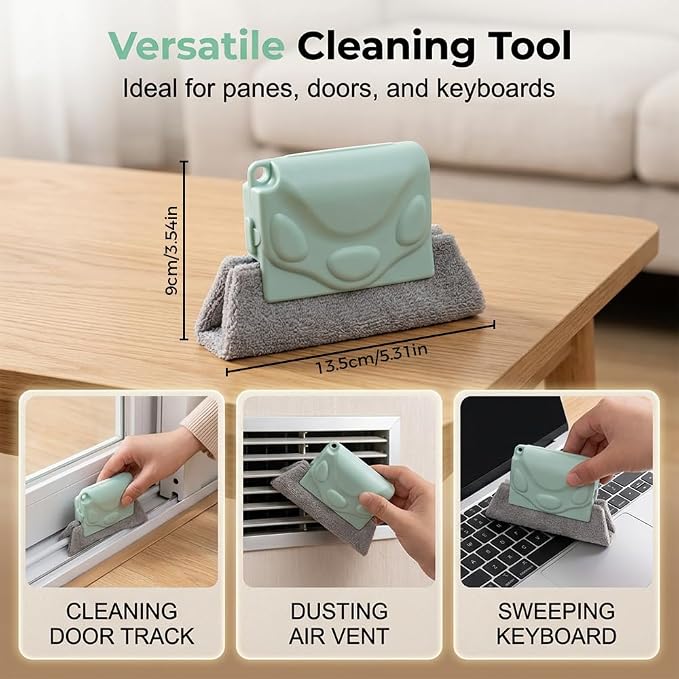 Magic Window Track Cleaner, Window Groove Cleaning Brush Set, Track and Sill Crevice Tool with Handle, for Tile Lines Shutter Slats Car Vents and Narrow Gaps (Green)