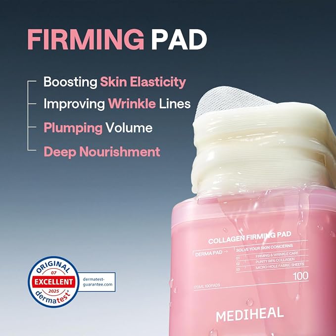 MEDIHEAL Retinol&Peptide Toner Pads, Skin Firming (100 Count) | with Retinol & 6 Peptide Complex | Firming & Wrinkle Care | Plastic-Free Vegan Pads | Korean Derma Toner Pads